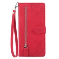 For Xiaomi Poco X6 Pro Embossed Flower Zipper Leather Phone Case(Red)