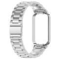 For Xiaomi Smart Band 8 Active Three Bead Stainless Steel Watch Band + Watch Metal Frame(Silver)