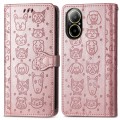 For Realme C67 4G Cat and Dog Embossed Leather Phone Case(Rose Gold)