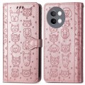 For vivo S18e Cat and Dog Embossed Leather Phone Case(Rose Gold)