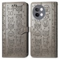 For vivo S18e Cat and Dog Embossed Leather Phone Case(Grey)