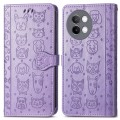 For vivo S18e Cat and Dog Embossed Leather Phone Case(Purple)
