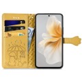 For vivo S18e Cat and Dog Embossed Leather Phone Case(Yellow)