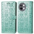 For vivo S18e Cat and Dog Embossed Leather Phone Case(Green)