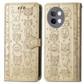 For vivo S18e Cat and Dog Embossed Leather Phone Case(Gold)