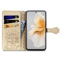 For vivo S18e Cat and Dog Embossed Leather Phone Case(Gold)