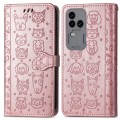 For vivo S18 Pro Cat and Dog Embossed Leather Phone Case(Rose Gold)
