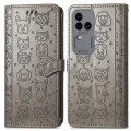 For vivo S18 Pro Cat and Dog Embossed Leather Phone Case(Grey)