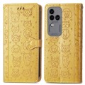 For vivo S18 Pro Cat and Dog Embossed Leather Phone Case(Yellow)
