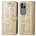 For vivo S18 Pro Cat and Dog Embossed Leather Phone Case(Gold)