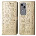 For vivo S18 Cat and Dog Embossed Leather Phone Case(Gold)
