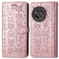For OnePlus Ace 3 Cat and Dog Embossed Leather Phone Case(Rose Gold)