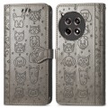 For OnePlus Ace 3 Cat and Dog Embossed Leather Phone Case(Grey)