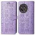 For OnePlus Ace 3 Cat and Dog Embossed Leather Phone Case(Purple)