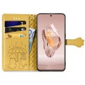 For OnePlus Ace 3 Cat and Dog Embossed Leather Phone Case(Yellow)
