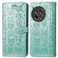 For OnePlus Ace 3 Cat and Dog Embossed Leather Phone Case(Green)