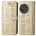 For OnePlus Ace 3 Cat and Dog Embossed Leather Phone Case(Gold)