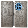 For OnePlus 12R Cat and Dog Embossed Leather Phone Case(Grey)