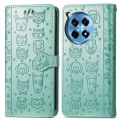 For OnePlus 12R Cat and Dog Embossed Leather Phone Case(Green)