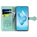 For OnePlus 12R Cat and Dog Embossed Leather Phone Case(Green)