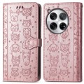 For OnePlus 12 Cat and Dog Embossed Leather Phone Case(Rose Gold)