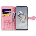 For OnePlus 12 Cat and Dog Embossed Leather Phone Case(Pink)