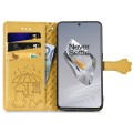 For OnePlus 12 Cat and Dog Embossed Leather Phone Case(Yellow)