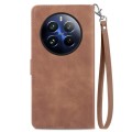For Realme 12 Pro Embossed Flower Zipper Leather Phone Case(Brown)