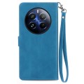 For Realme 12 Pro Embossed Flower Zipper Leather Phone Case(Blue)