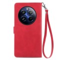 For Realme 12 Pro Embossed Flower Zipper Leather Phone Case(Red)