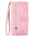 For Realme 12 Pro Embossed Flower Zipper Leather Phone Case(Pink)