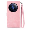 For Realme 12 Pro Embossed Flower Zipper Leather Phone Case(Pink)