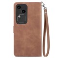 For vivo S18 Embossed Flower Zipper Leather Phone Case(Brown)