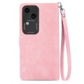 For vivo S18 Embossed Flower Zipper Leather Phone Case(Pink)