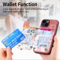 For iPhone 15 Pro Retro Painted Zipper Wallet Back Phone Case(pink)