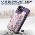 For iPhone 15 Pro Retro Painted Zipper Wallet Back Phone Case(Purple)