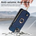For iPhone 15 Plus Cross Leather Ring Vertical Zipper Wallet Back Phone Case(Blue)