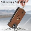 For iPhone 15 Cross Leather Ring Vertical Zipper Wallet Back Phone Case(Brown)