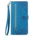 For Motorola  Moto G24 Embossed Flower Zipper Leather Phone Case(Blue)