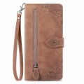 For Honor X9b Embossed Flower Zipper Leather Phone Case(Brown)