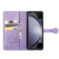 For Samsung Galaxy Z Fold5 5G Cat and Dog Embossed Leather Phone Case(Purple)