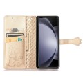 For Samsung Galaxy Z Fold5 5G Cat and Dog Embossed Leather Phone Case(Gold)