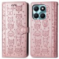 For Honor X6A Cat and Dog Embossed Leather Phone Case(Rose Gold)