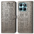 For Honor X6A Cat and Dog Embossed Leather Phone Case(Grey)