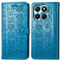 For Honor X6A Cat and Dog Embossed Leather Phone Case(Blue)