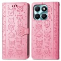 For Honor X6A Cat and Dog Embossed Leather Phone Case(Pink)