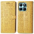 For Honor X6A Cat and Dog Embossed Leather Phone Case(Yellow)