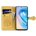 For Honor X6A Cat and Dog Embossed Leather Phone Case(Yellow)
