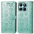 For Honor X6A Cat and Dog Embossed Leather Phone Case(Green)