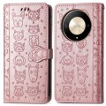 For Honor X9b Cat and Dog Embossed Leather Phone Case(Rose Gold)
